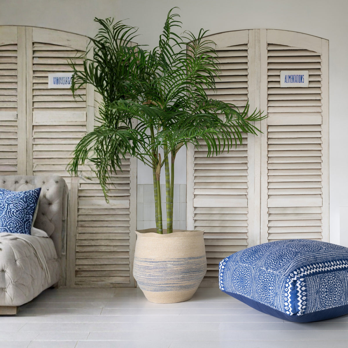 Pouf Mosaic Cotton Blue/White J-Line