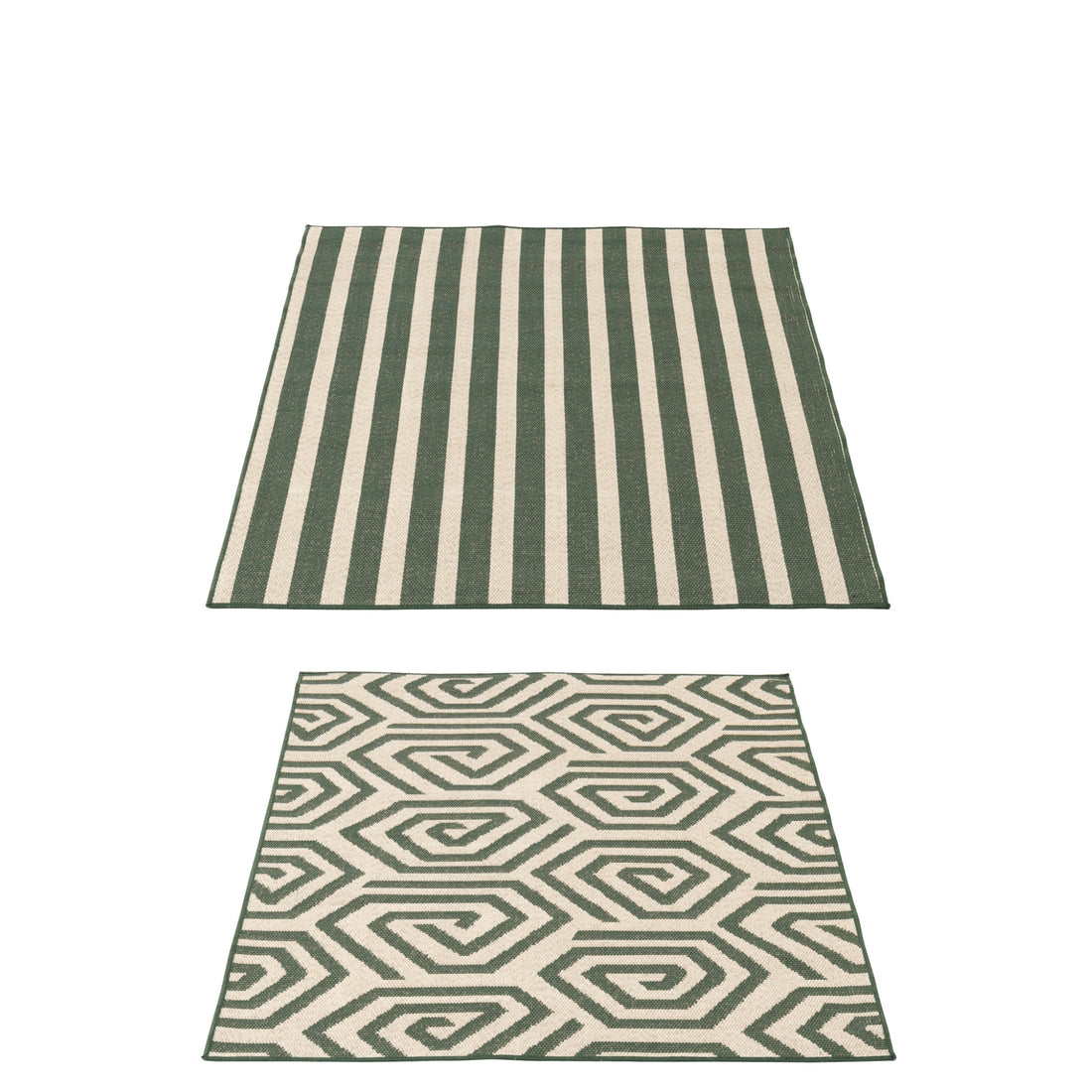 Outdoor Rug Stripes + Spirals Polypropylene Dark Green/White Assortment Of 2