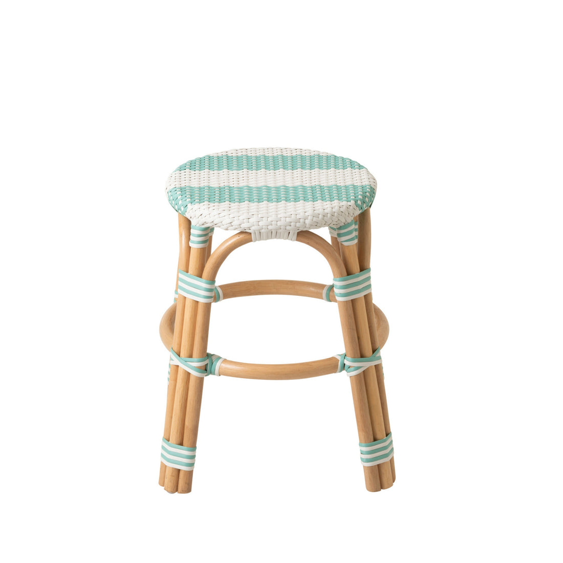 Stool Striped Rattan Light Blue/White J-Line