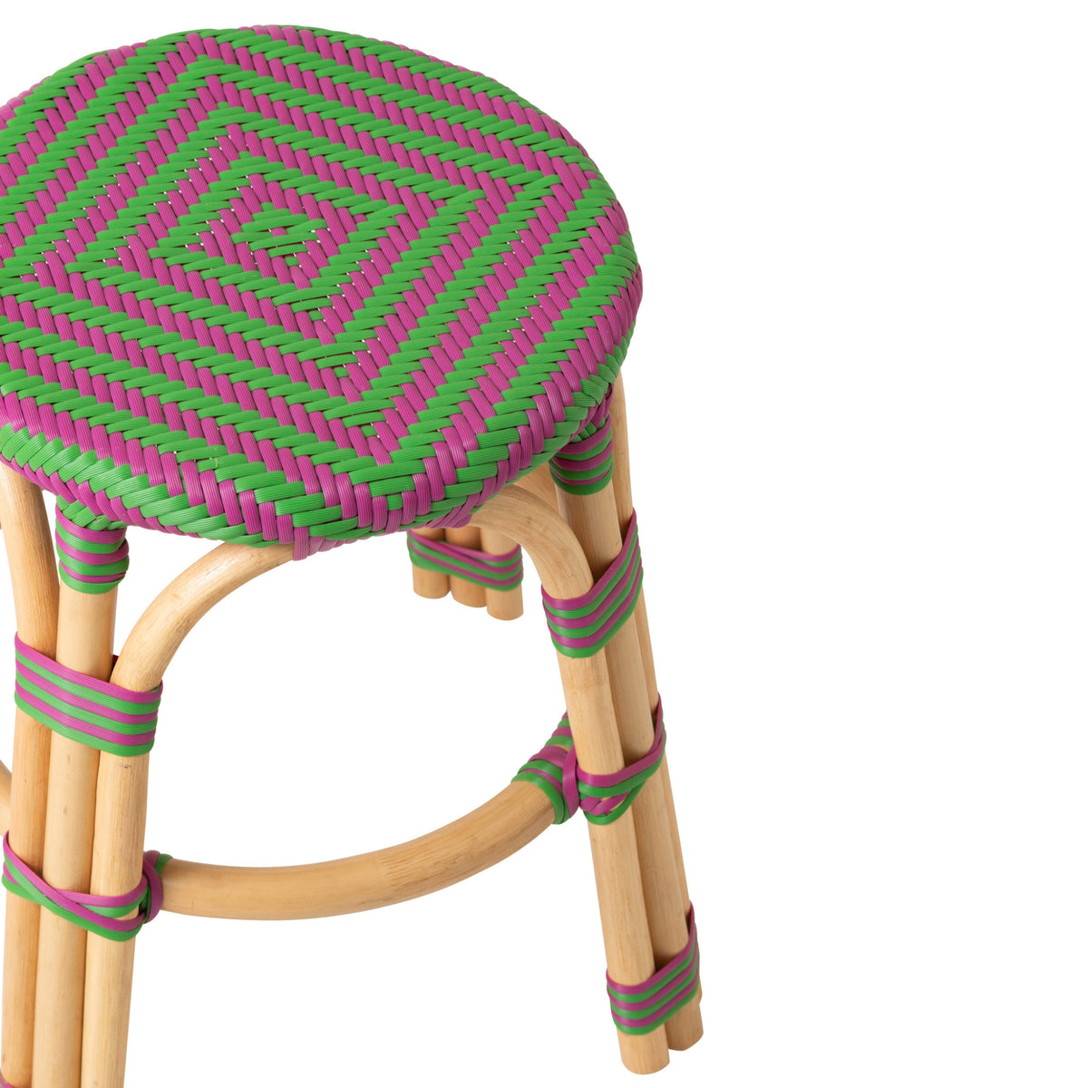 Outdoor Stool Geo Round Rattan Pink/Green J-Line
