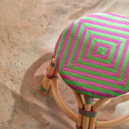 Outdoor Stool Geo Round Rattan Pink/Green J-Line