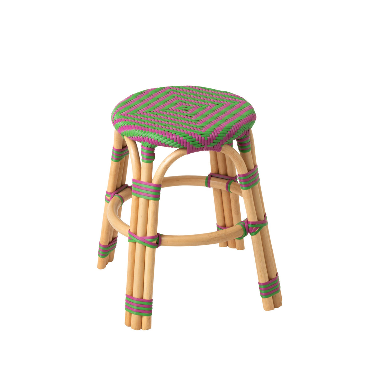 Outdoor Stool Geo Round Rattan Pink/Green J-Line