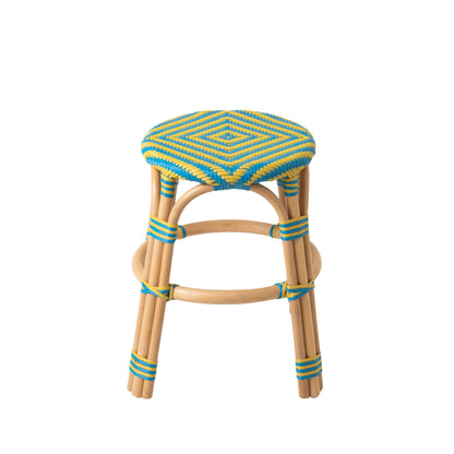 Outdoor Stool Geo Round Rattan Yellow/Azure Blue J-Line