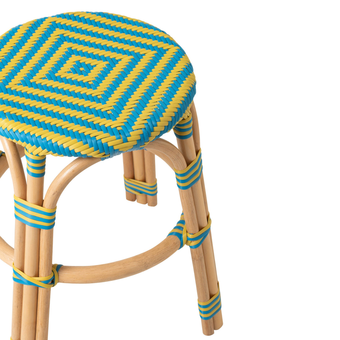 Outdoor Stool Geo Round Rattan Yellow/Azure Blue J-Line