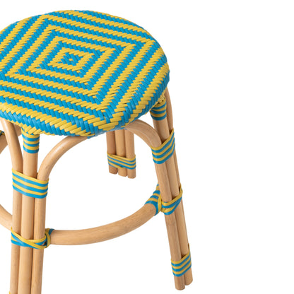 Outdoor Stool Geo Round Rattan Yellow/Azure Blue J-Line