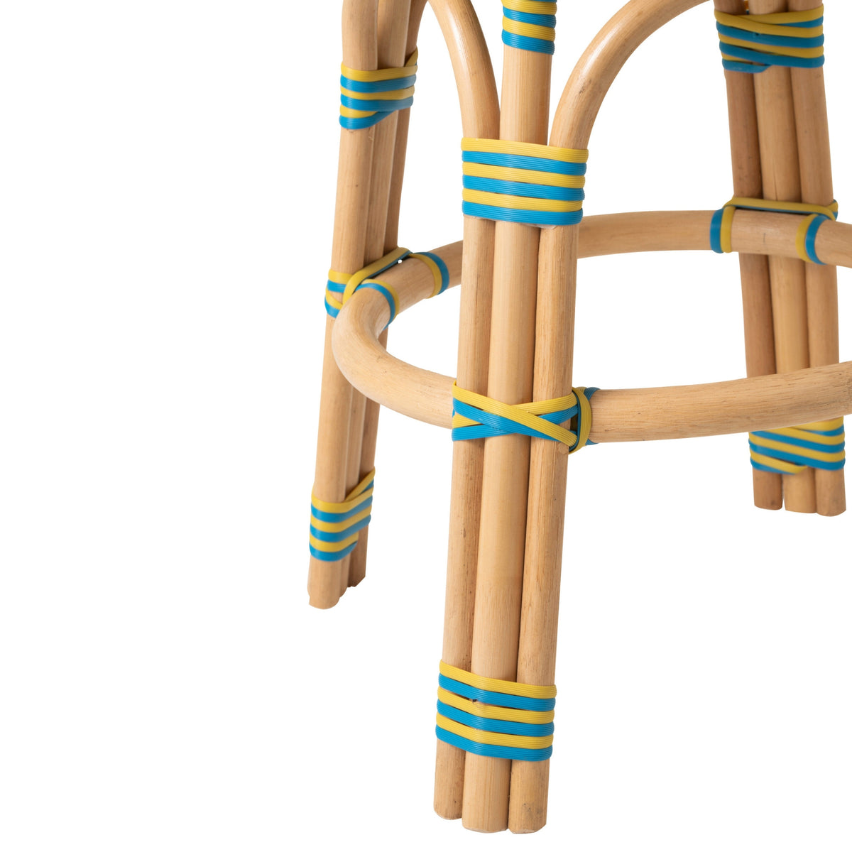 Outdoor Stool Geo Round Rattan Yellow/Azure Blue J-Line