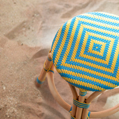 Outdoor Stool Geo Round Rattan Yellow/Azure Blue J-Line