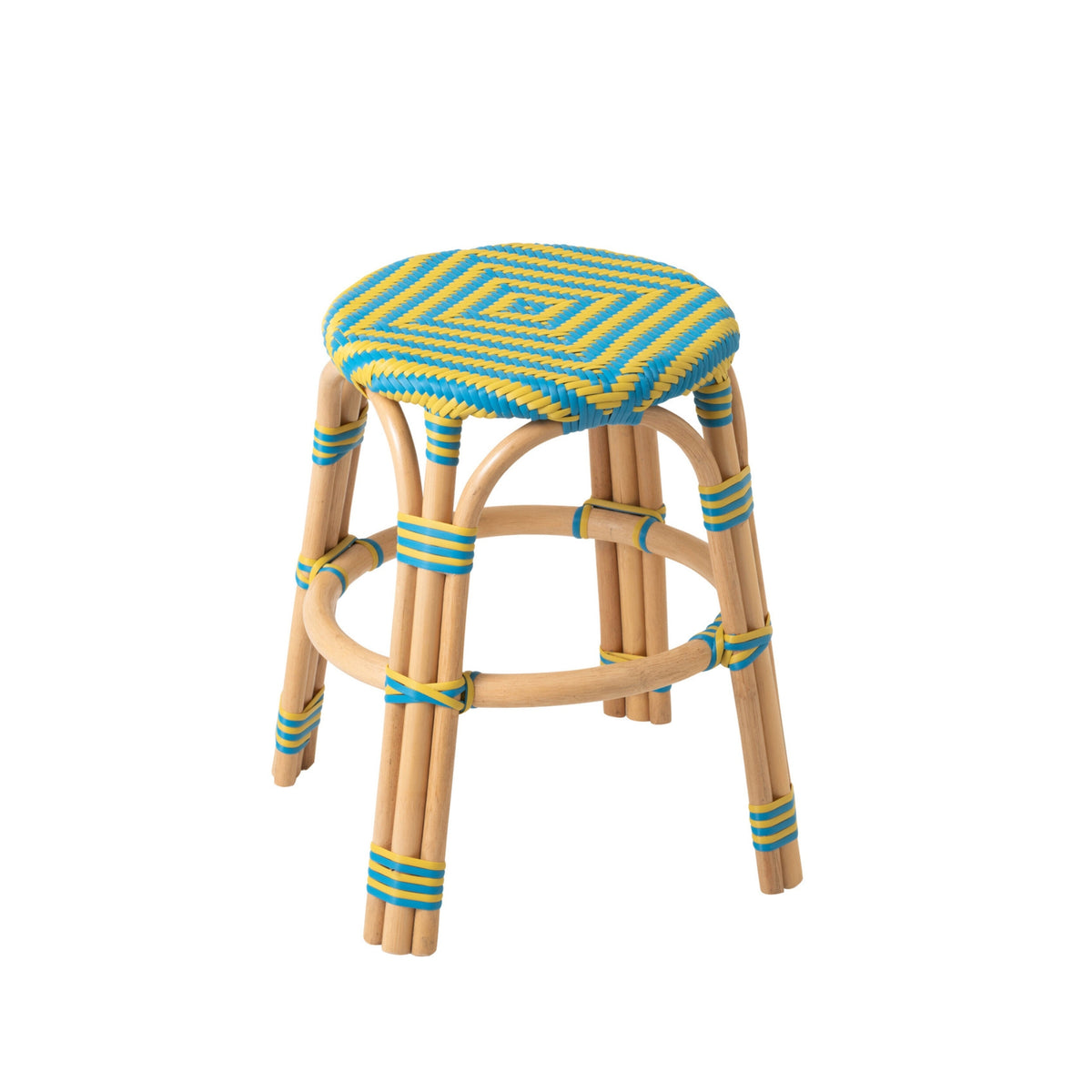 Outdoor Stool Geo Round Rattan Yellow/Azure Blue J-Line
