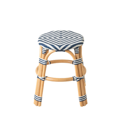 Outdoor Stool Geo Round Rattan Blue/White J-Line