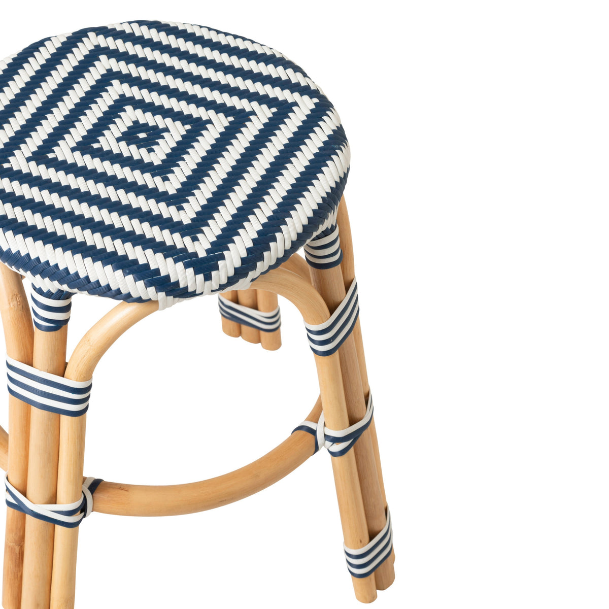 Outdoor Stool Geo Round Rattan Blue/White J-Line