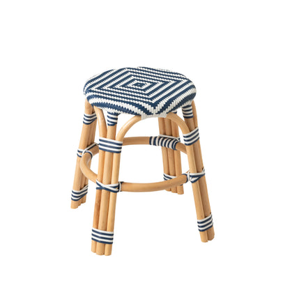Outdoor Stool Geo Round Rattan Blue/White J-Line