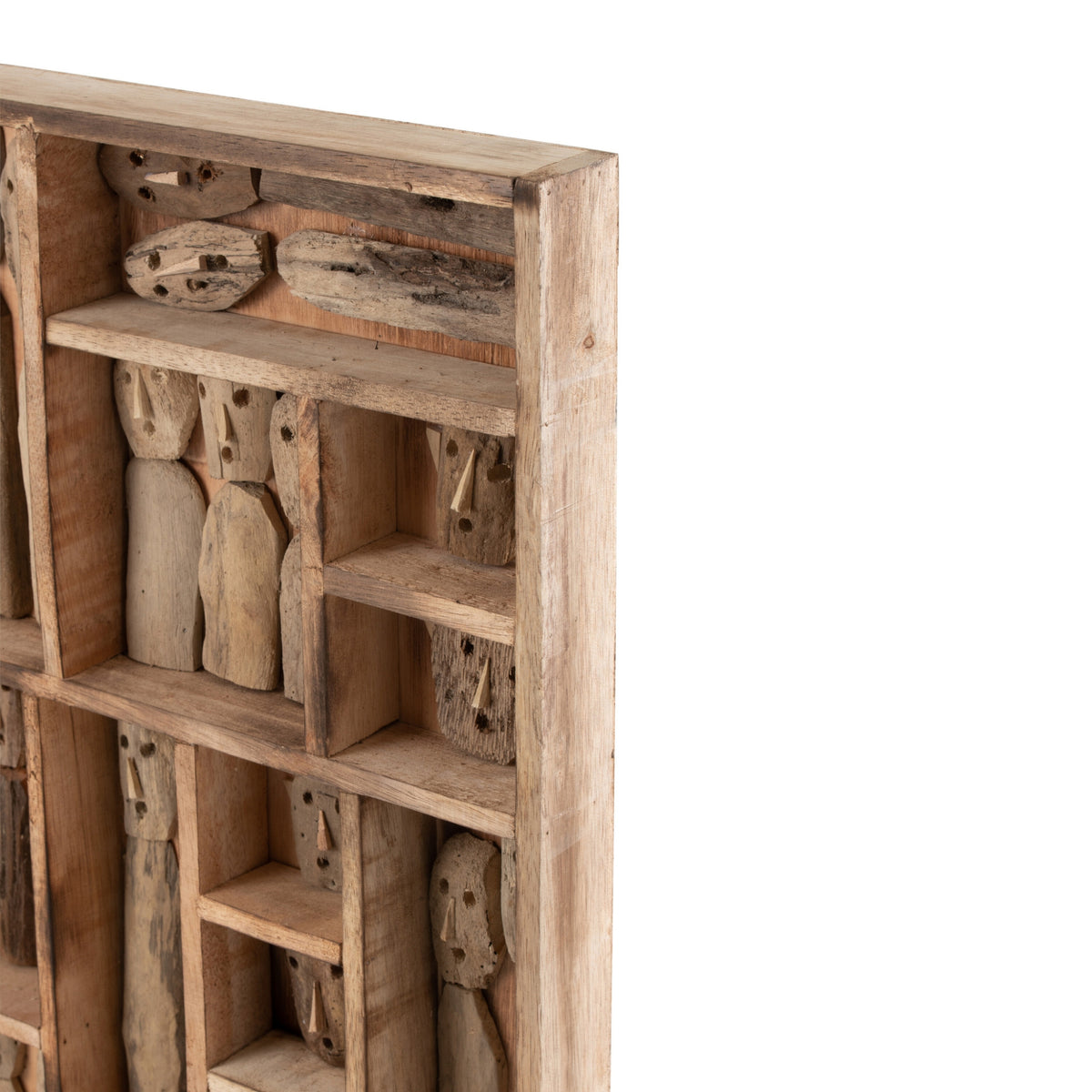 Wall Decoration Family Masks Compartments Recycled Wood Natural Large J-Line