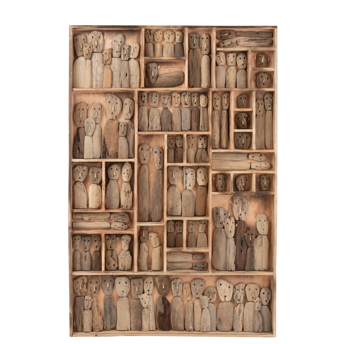Wall Decoration Family Masks Compartments Recycled Wood Natural Large J-Line