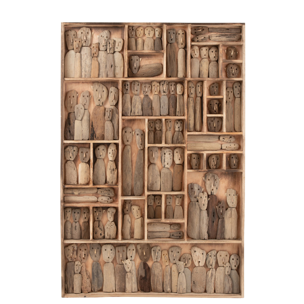 Wall Decoration Family Masks Compartments Recycled Wood Natural Large J-Line