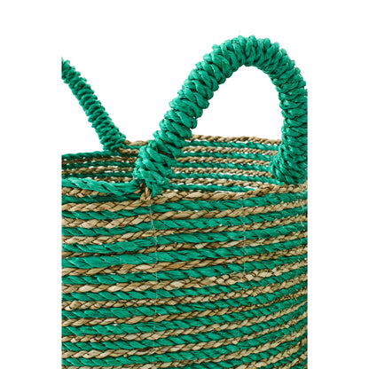 Set of 3 Striped Raffia Baskets Dark Green/Natural J-Line