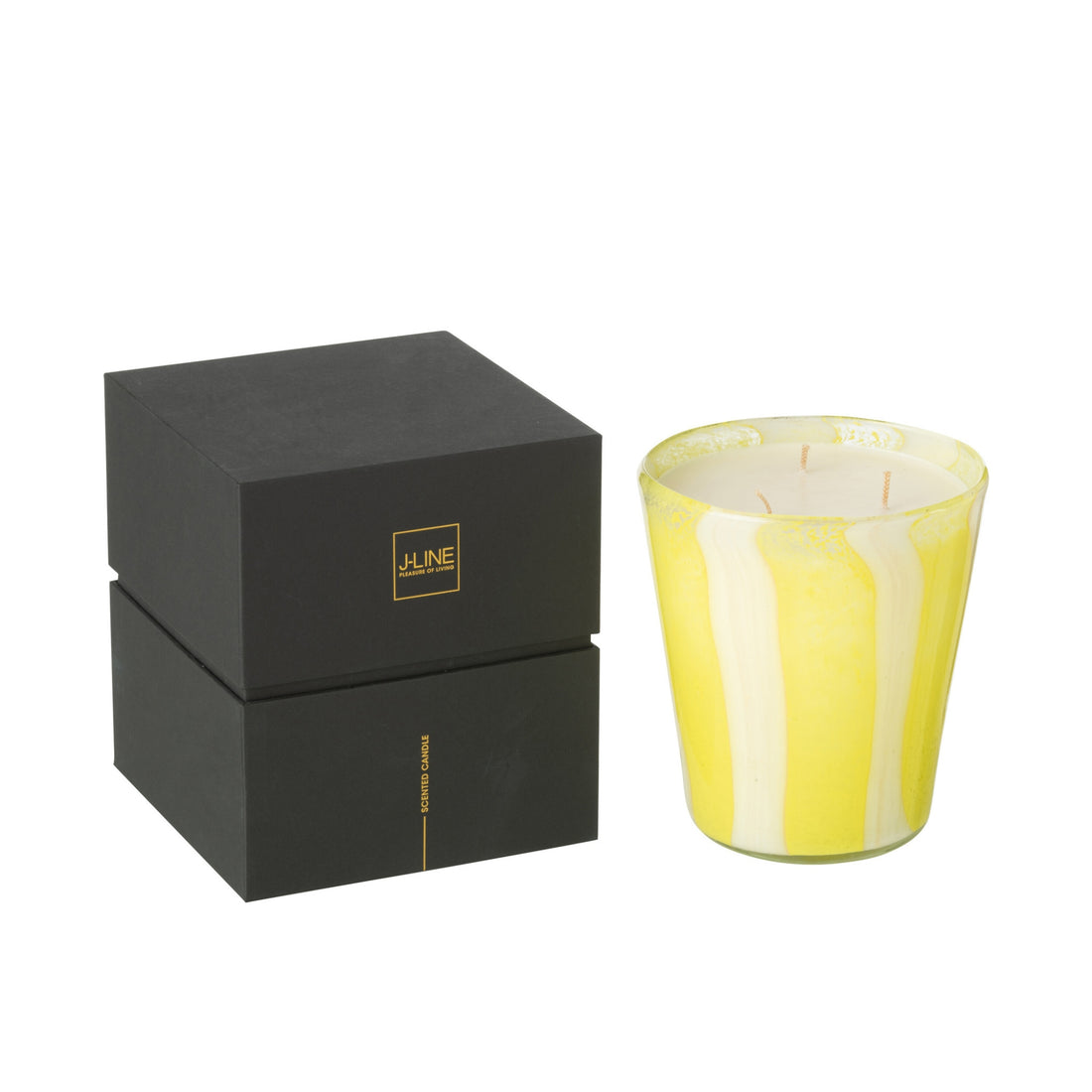 Noa Striped Yellow Scented Candle Medium - 68 Hours J-Line