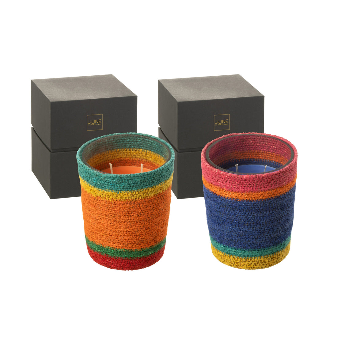 Scented Candle Basket Blue Wax Medium-55 Hours Set of 2 J-Line