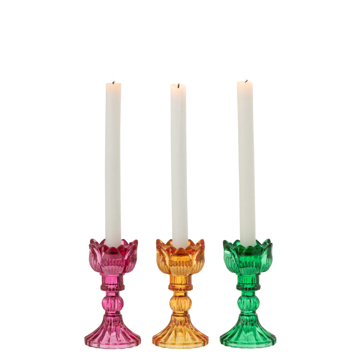 J-Line Set of 3 Mixed Glass Rose Candle Holders