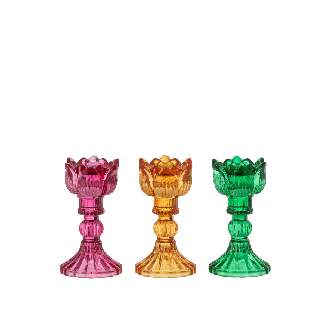 J-Line Set of 3 Mixed Glass Rose Candle Holders