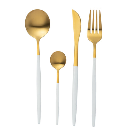 Cutlery Set Box A 24 Pieces Stainless Steel Gold White J-Line
