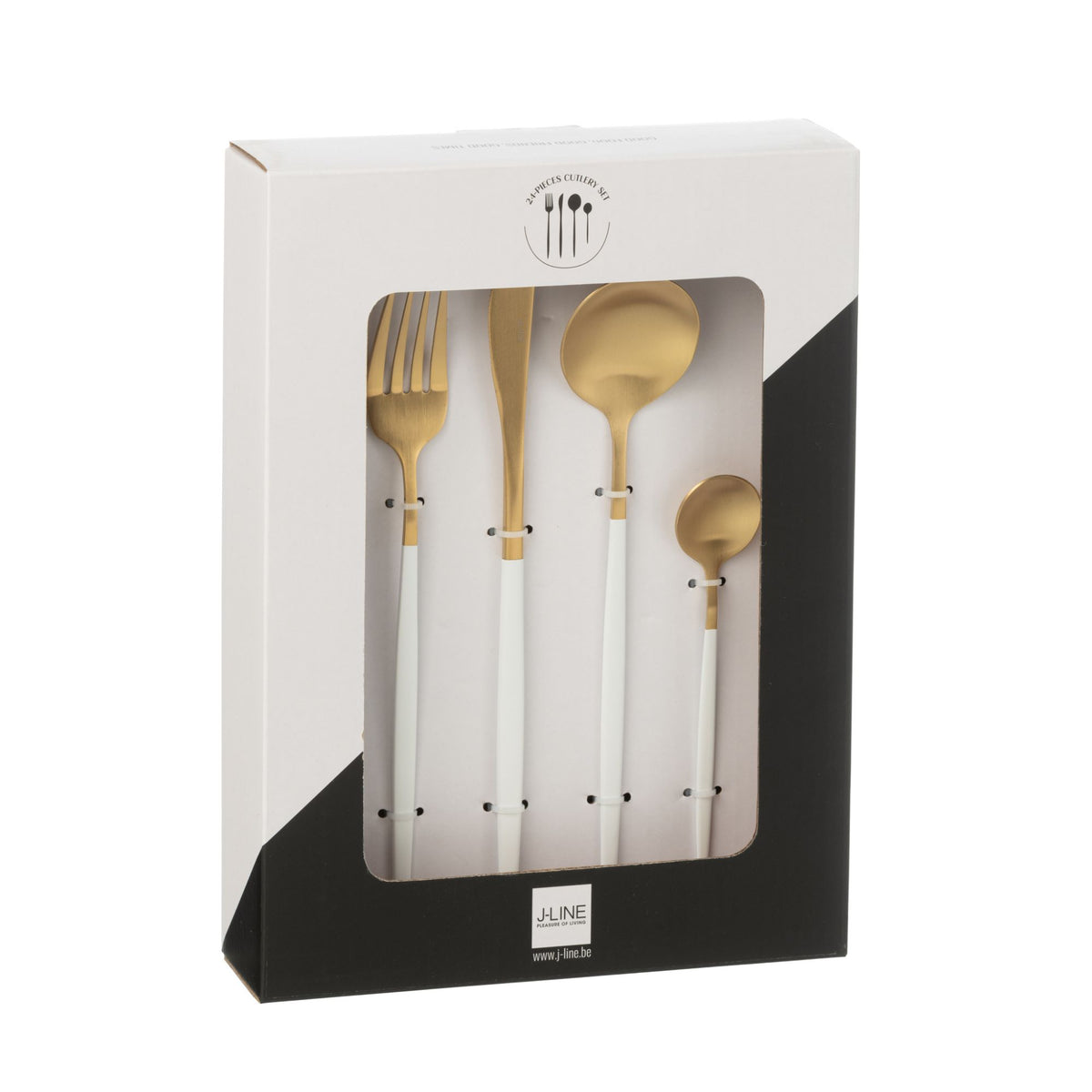 Cutlery Set Box A 24 Pieces Stainless Steel Gold White J-Line