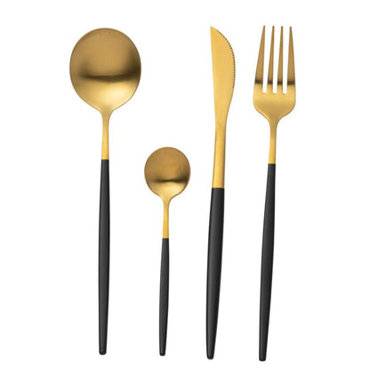Cutlery Set Box A 24 Pieces Stainless Steel Gold Black J-Line