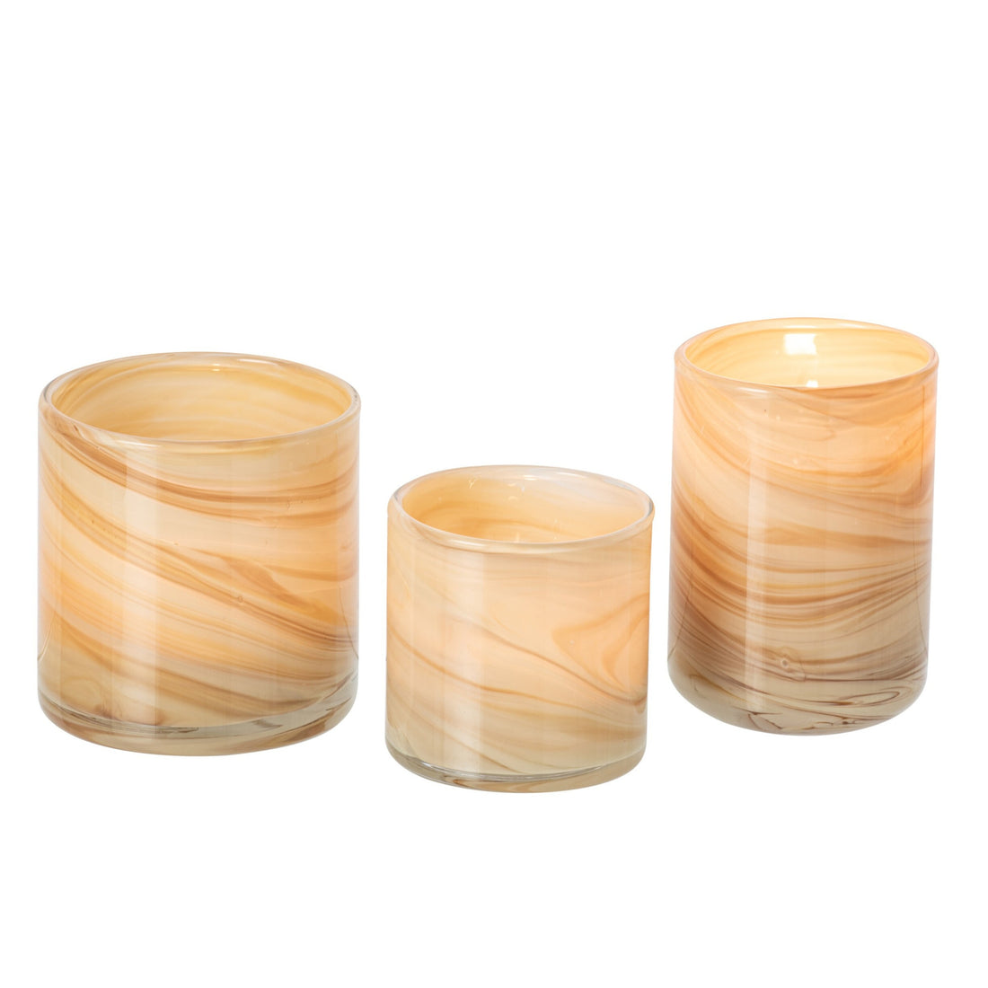 Set of 3 Tealight Holders Marble Glass Light Beige/Brass J-Line