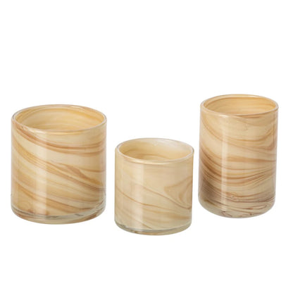 Set of 3 Tealight Holders Marble Glass Light Beige/Brass J-Line