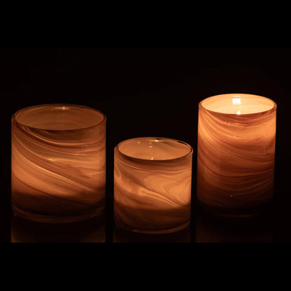 Set of 3 Tealight Holders Marble Glass Light Beige/Brass J-Line