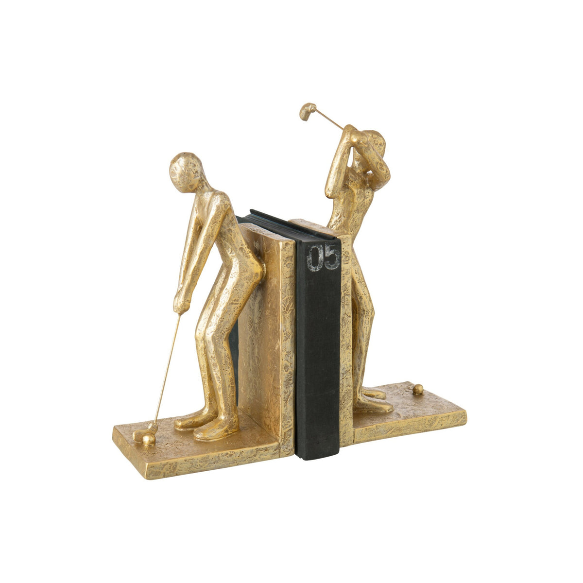 Set of 2 Bookends Golfer Resin Gold J-Line