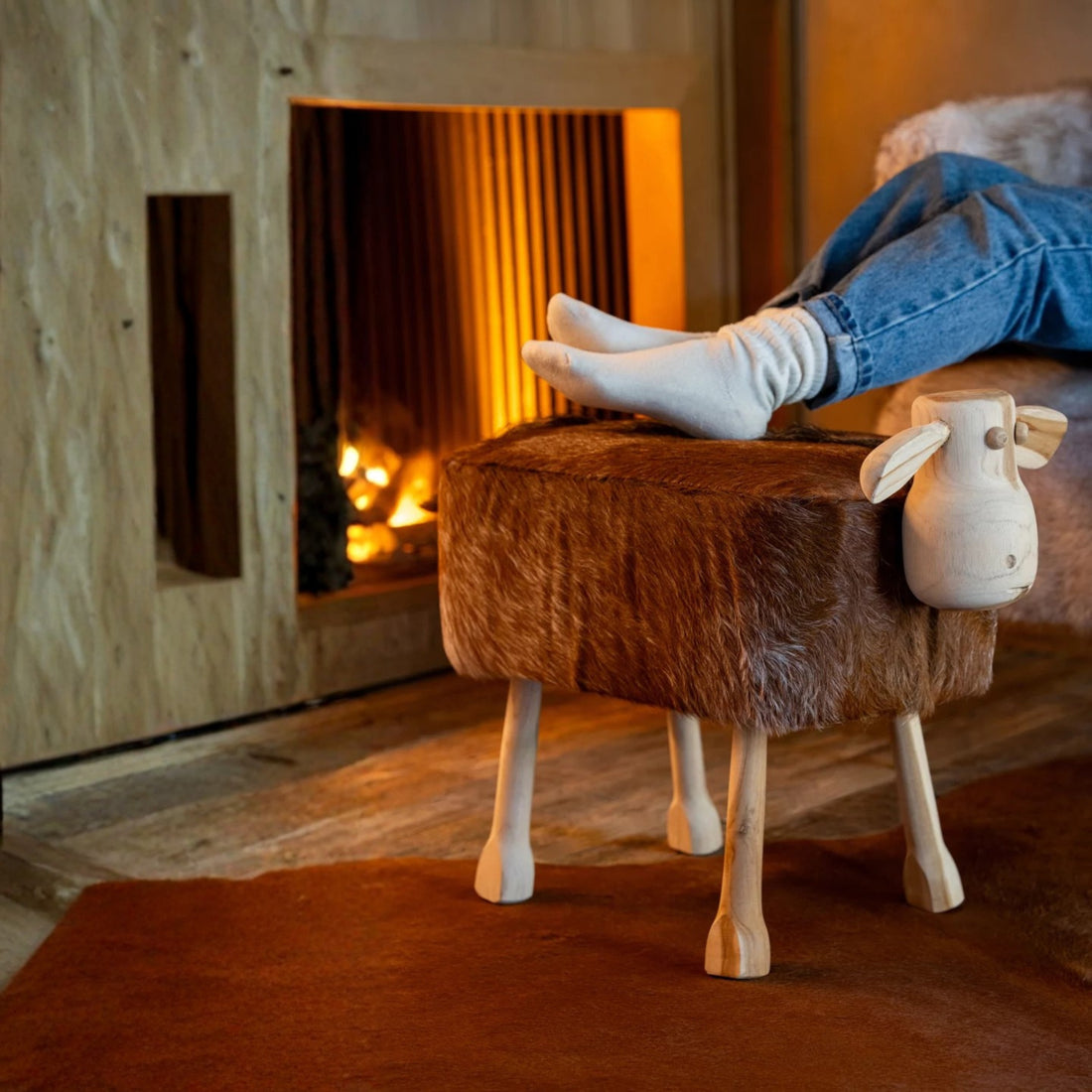 Stool Sheep Leather Brown/Natural J-Line