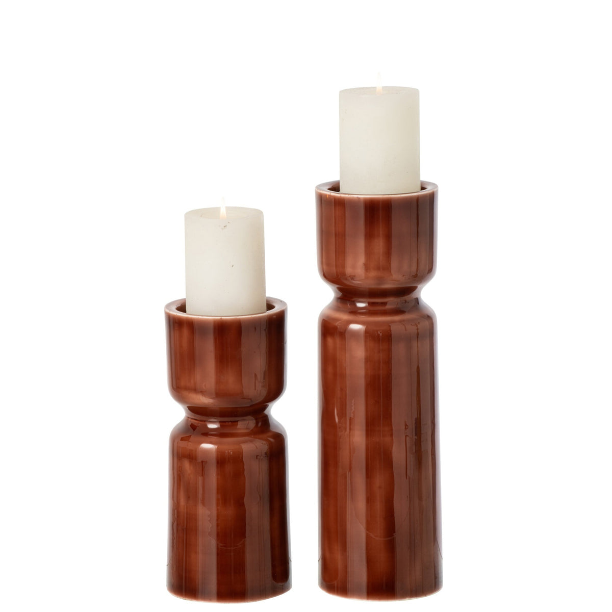 Set of 2 Brown Iron Candle Holders J-Line