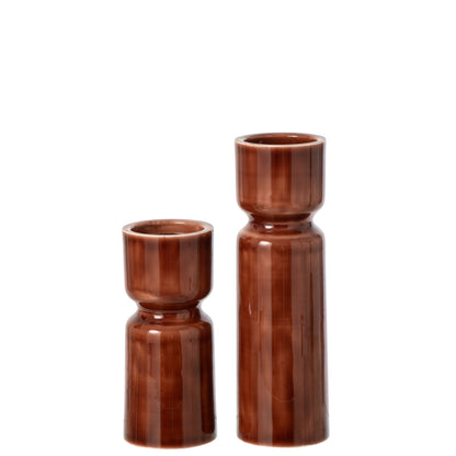 Set of 2 Brown Iron Candle Holders J-Line