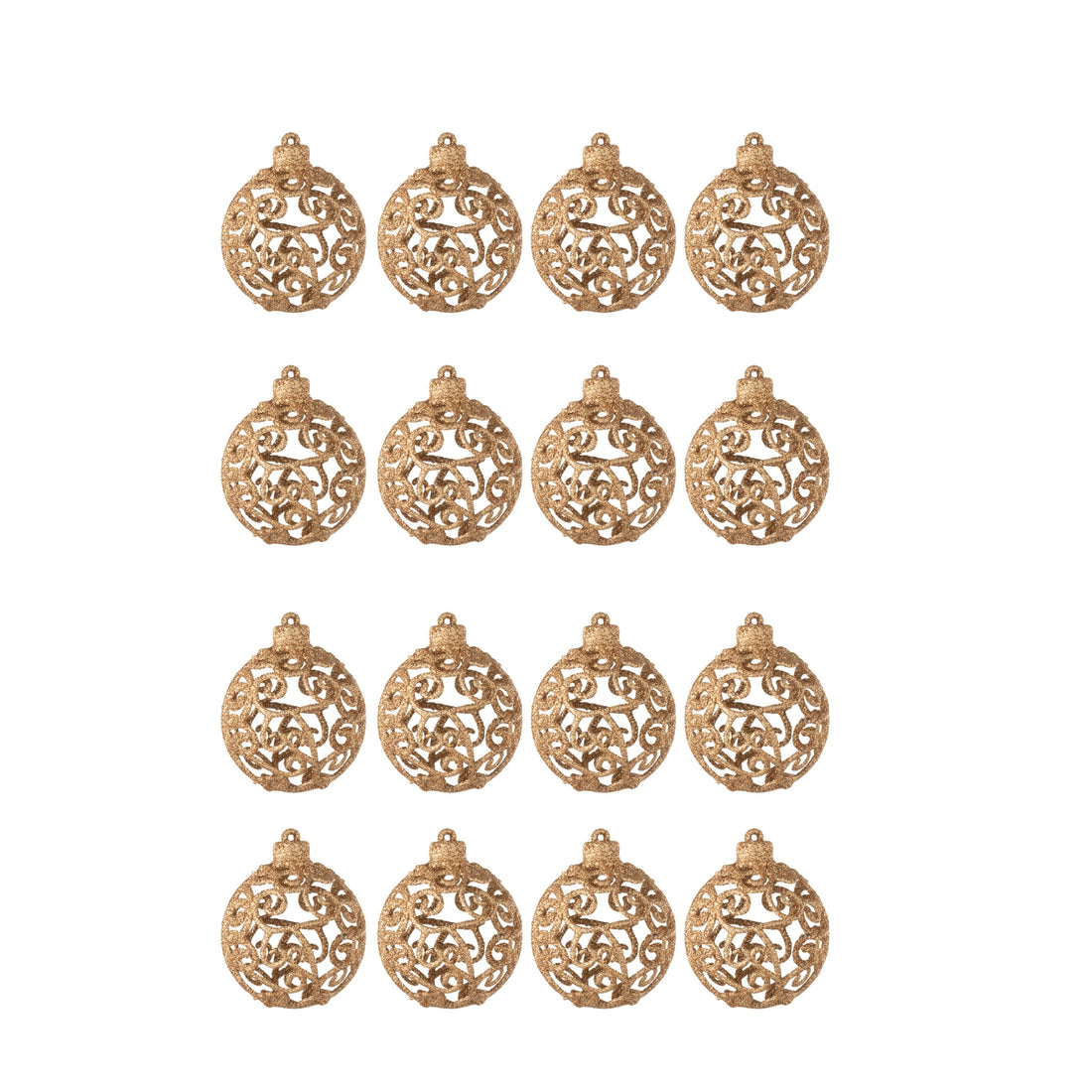 Box Of 16 Christmas Baubles Baroque Pattern Plastic Peach J-Line