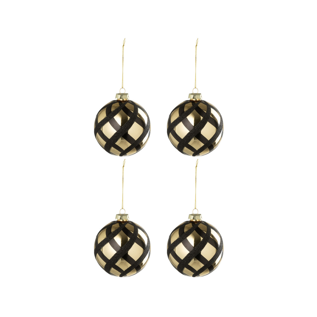 Box Of 4 Christmas Baubles Checkered Glass Gold-Colored/Black J-Line