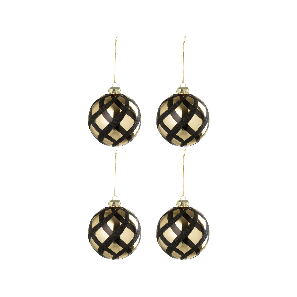 Box Of 4 Christmas Baubles Checkered Glass Gold-Colored/Black J-Line