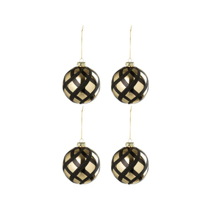 Box Of 4 Christmas Baubles Checkered Glass Gold-Colored/Black J-Line