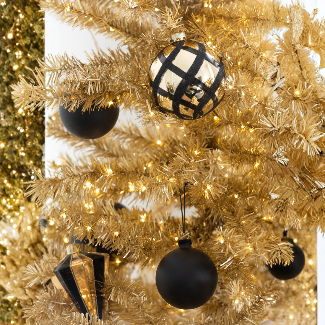 Box Of 4 Christmas Baubles Checkered Glass Gold-Colored/Black J-Line