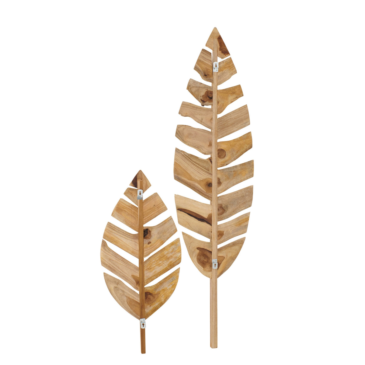 Set of 2 Wall Objects Leaves Teak Wood Natural J-Line