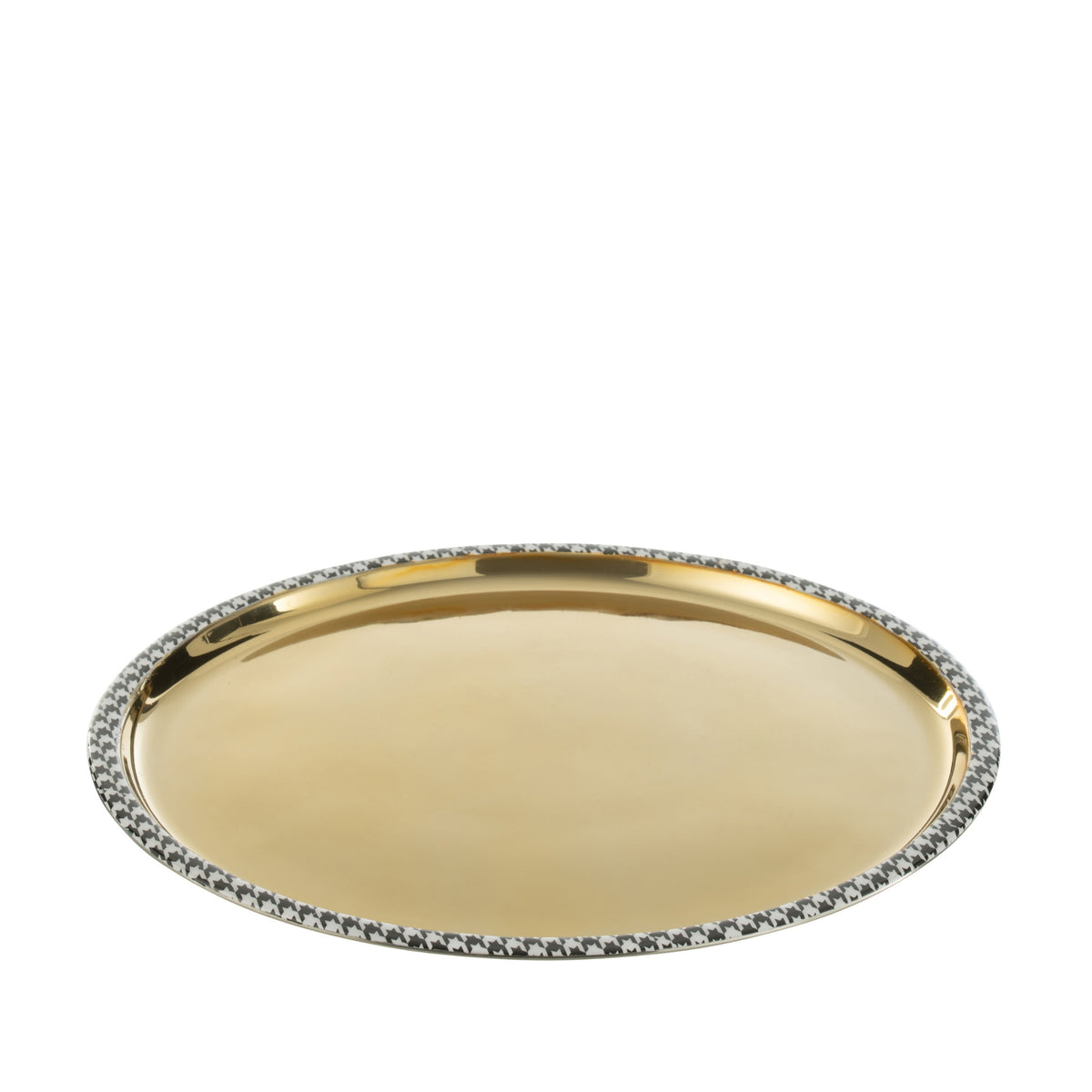 Round Pied-De-Poule Stainless Steel Gold-Colored Tray J-Line