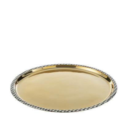 Round Pied-De-Poule Stainless Steel Gold-Colored Tray J-Line