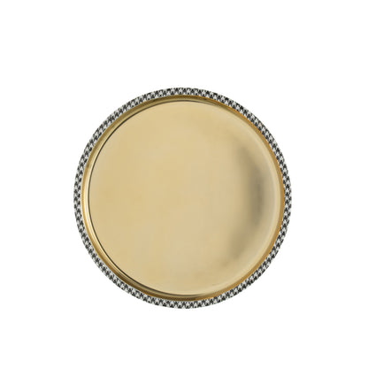 Round Pied-De-Poule Stainless Steel Gold-Colored Tray J-Line