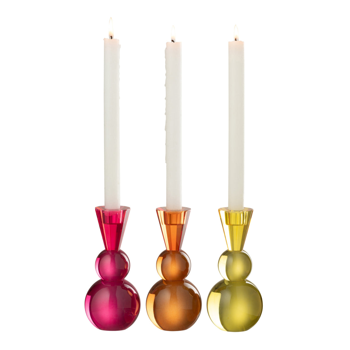 J-Line Set of 3 Yellow/Orange Glass Ball Candle Holders