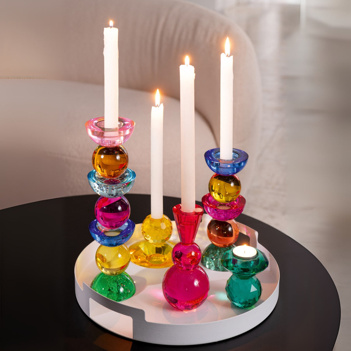 J-Line Set of 3 Yellow/Orange Glass Ball Candle Holders