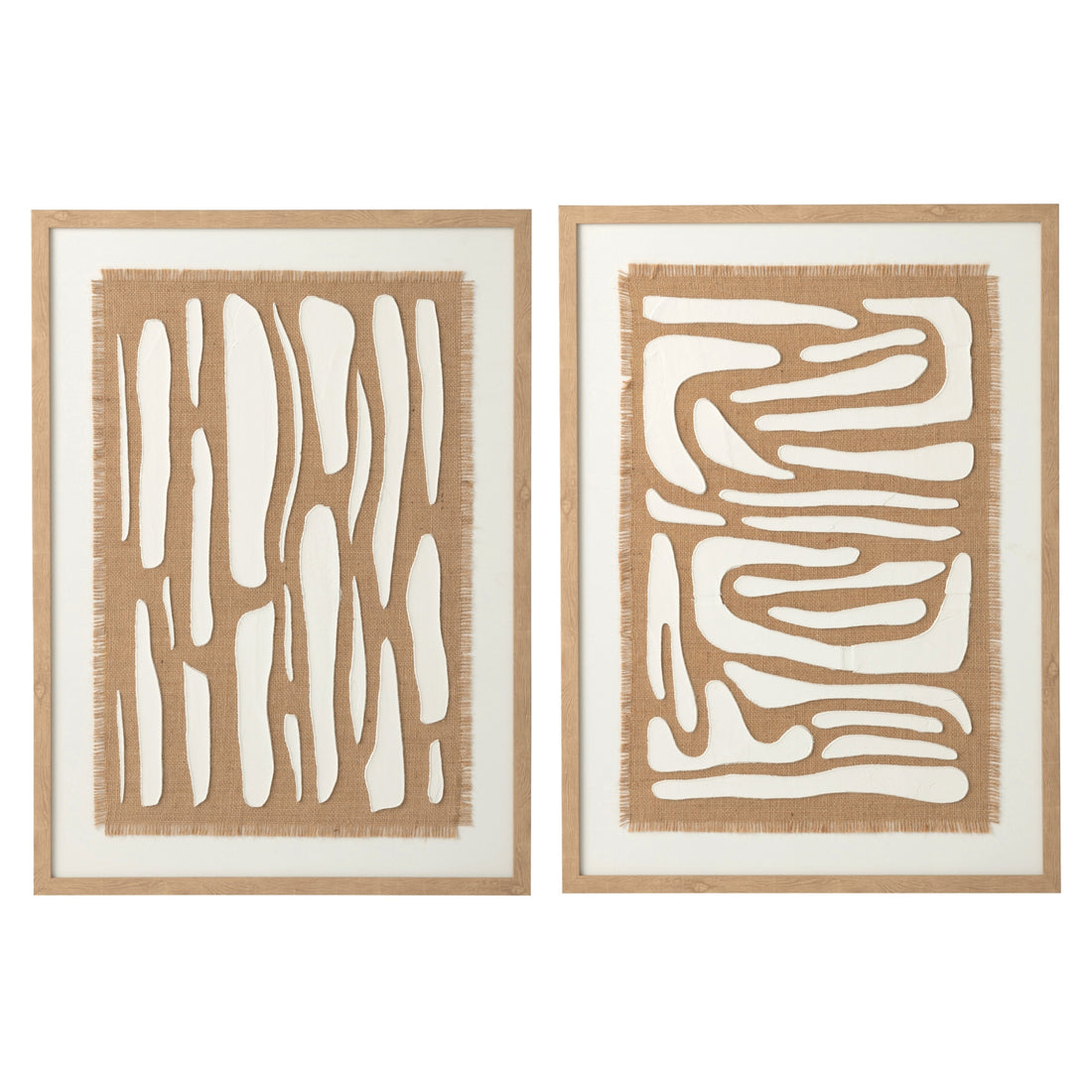J-Line Set of 2 Striped MDF Wall Art, White/Natural