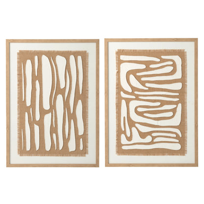 J-Line Set of 2 Striped MDF Wall Art, White/Natural