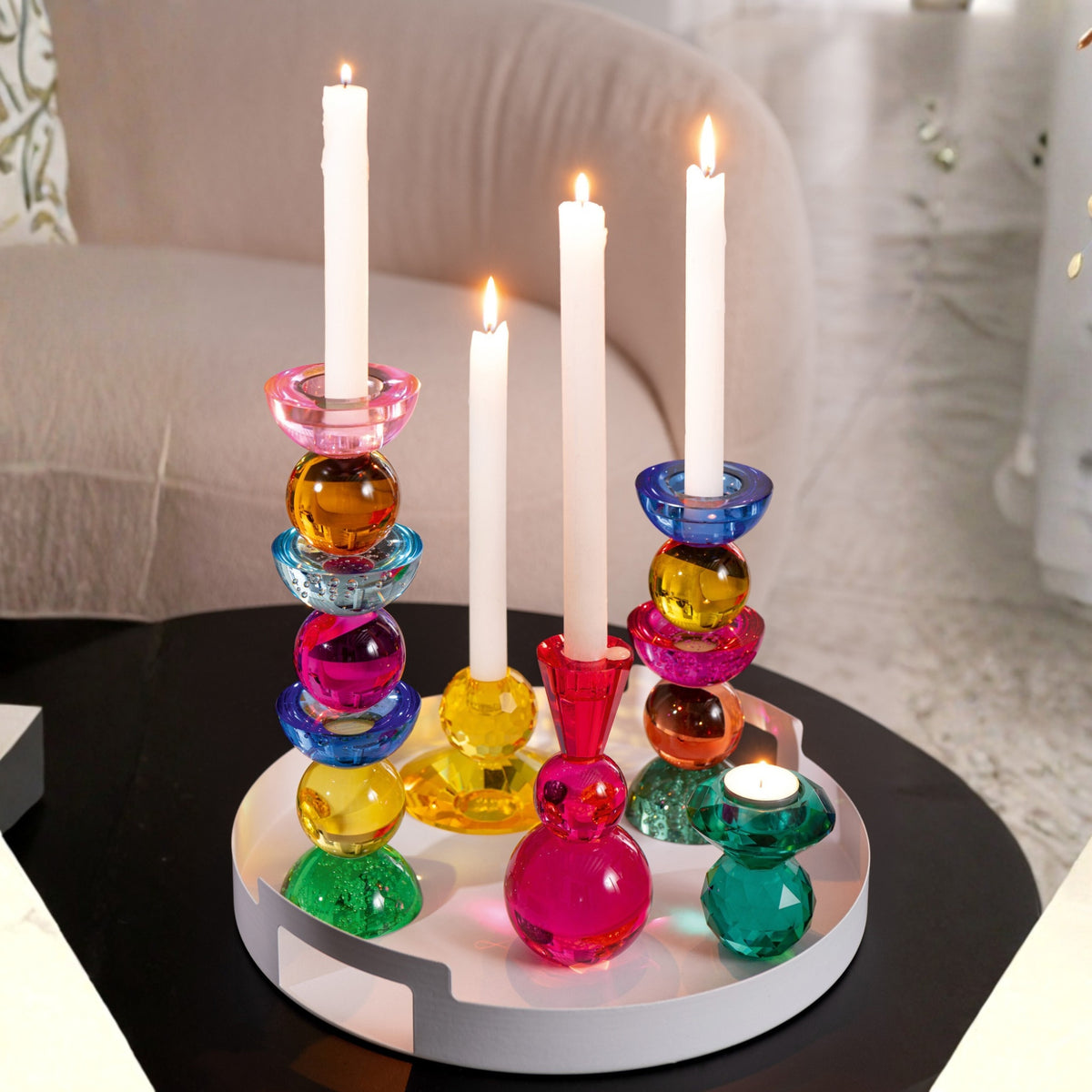 J-Line Set of 3 Yellow/Orange Glass Ball Candle Holders