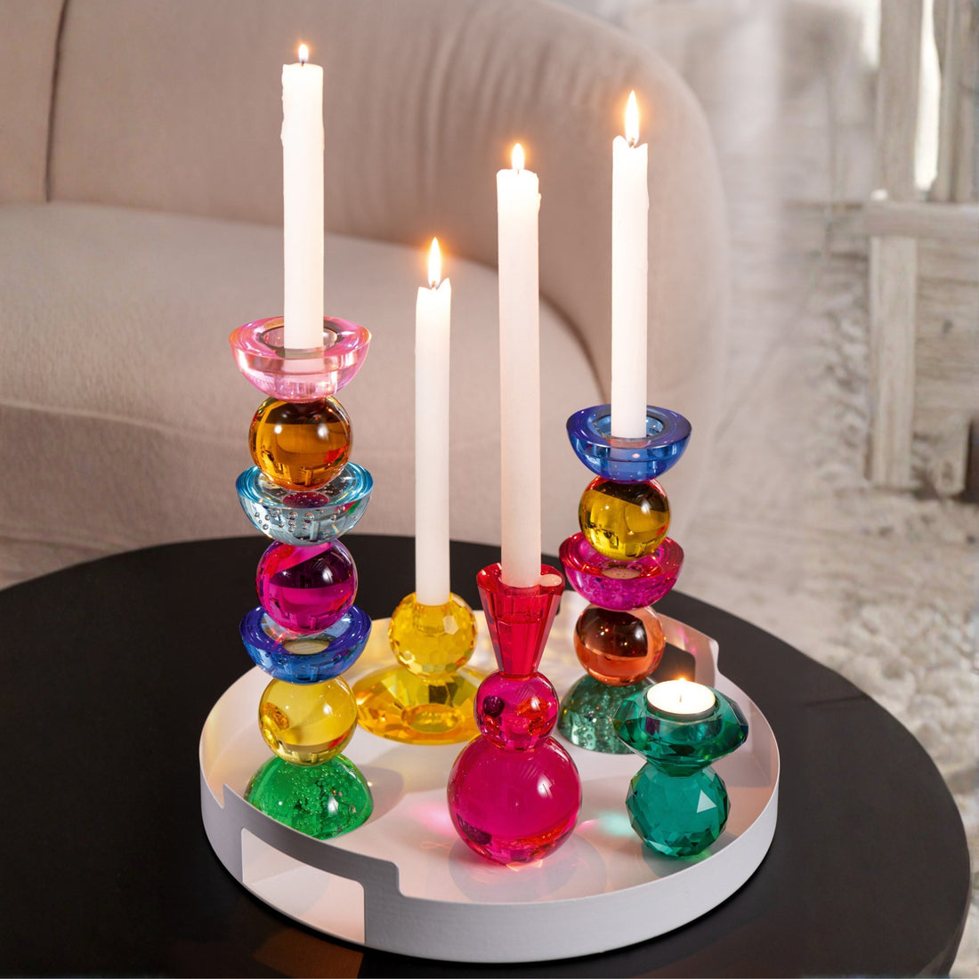 J-Line Yellow/Orange Glass Ball Candle Holder Set of 3