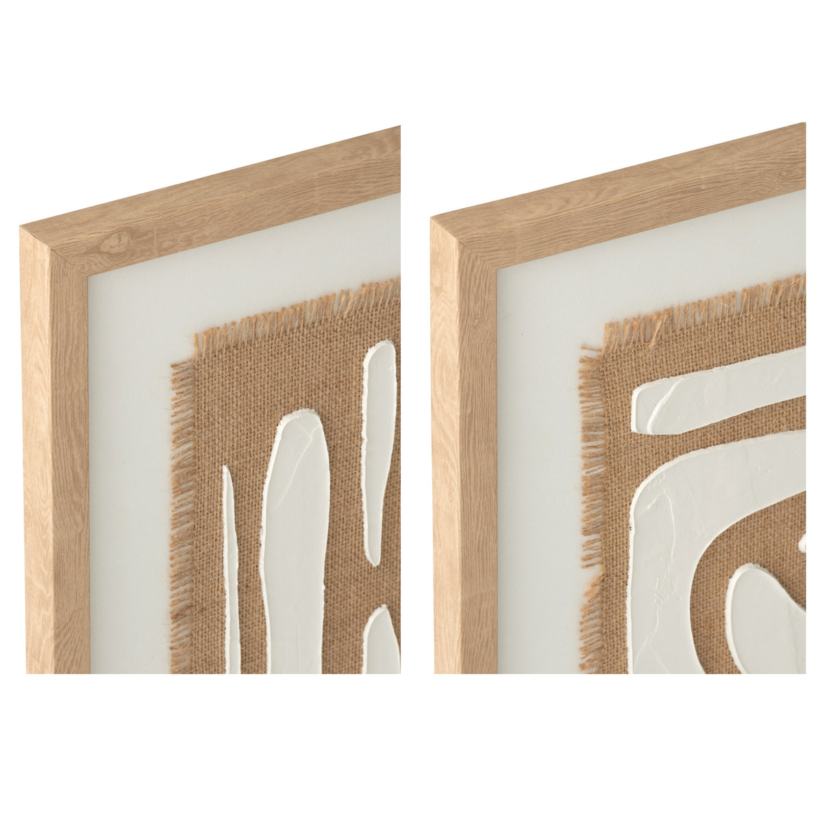 J-Line Set of 2 Striped MDF Wall Art, White/Natural