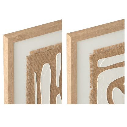 J-Line Set of 2 Striped MDF Wall Art, White/Natural